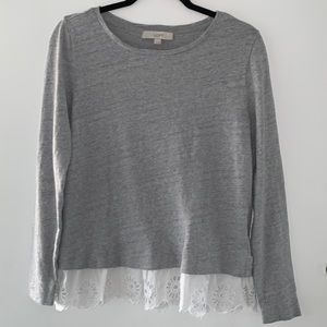 Small Loft 100% cotton eyelet lace thick long sleeve top / light sweatshirt